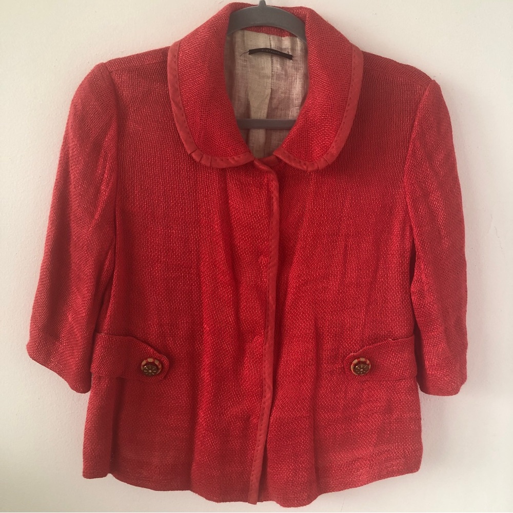 Vintage Elie Tahari Woven Linen Jacket 3/4 Sleeve Washed Coral‎ - EUC